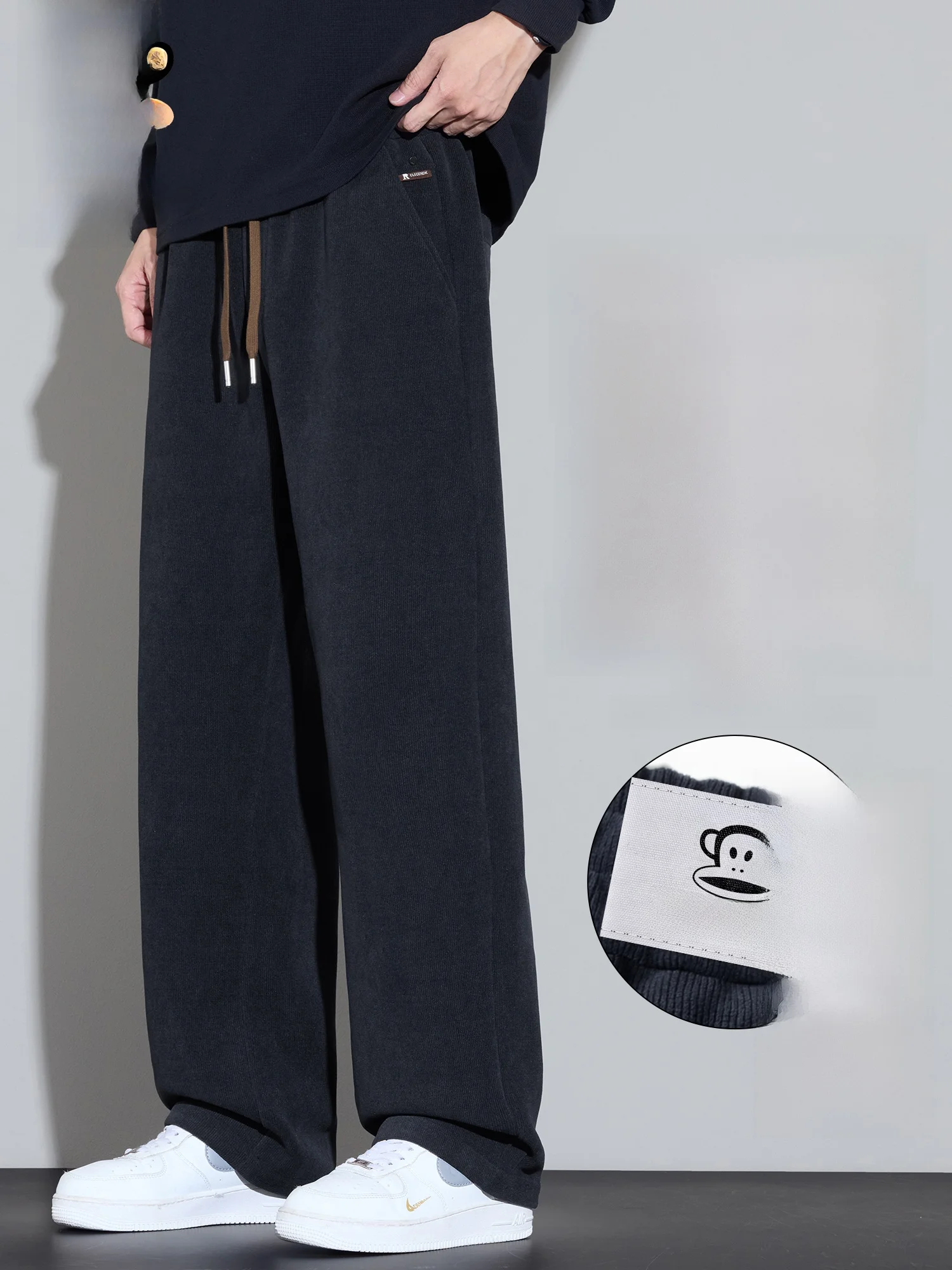 

Мужские зимние повседневные брюки Paul Frank с флисовой подкладкой, свободные, из хлопка и шерсти, прямого кроя