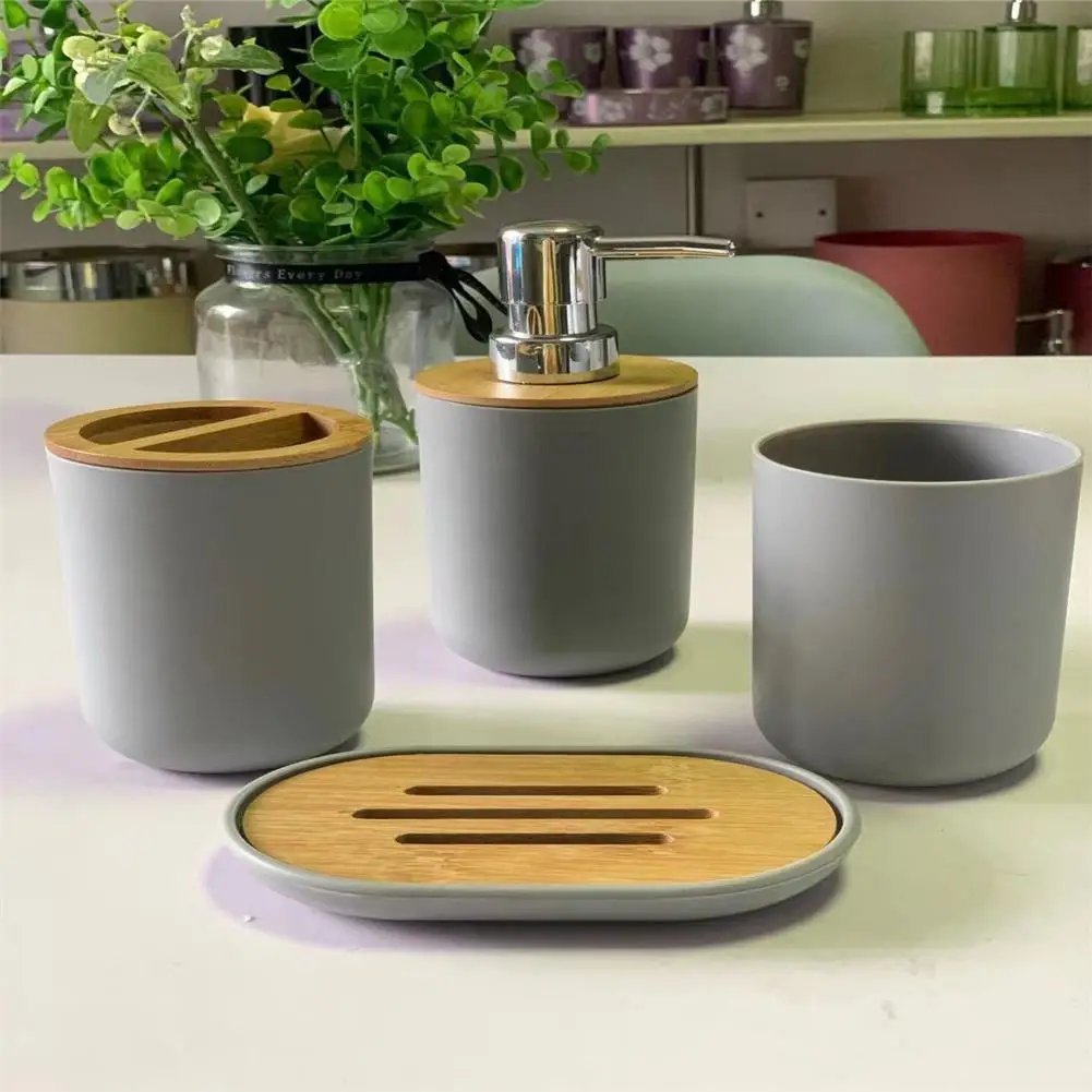 4Pcs/set Natural Bathroom Set Nordic Bamboo Wood Simple and Practical Design Anti-skid Eco-friendly Non-toxic for Bathroom