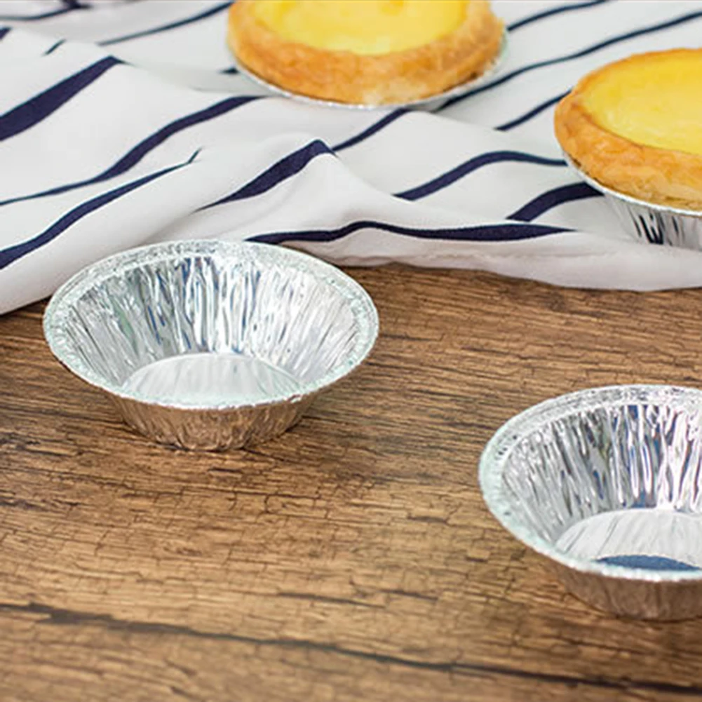 

100pcs/set Disposable Tin Foil Egg Tart Molds Cupcake Round Cookie Round Plate Cups Cupcake Tin Tray Tart