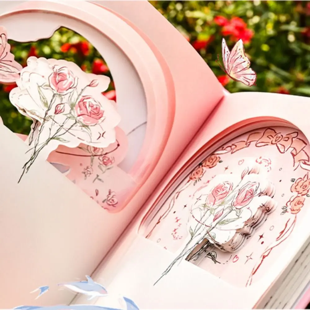 Rose Style Exquisite Diary Notebook Color Pages Multi Layer Retro Rose Notebook Alien Hollow Out Gift Stickers