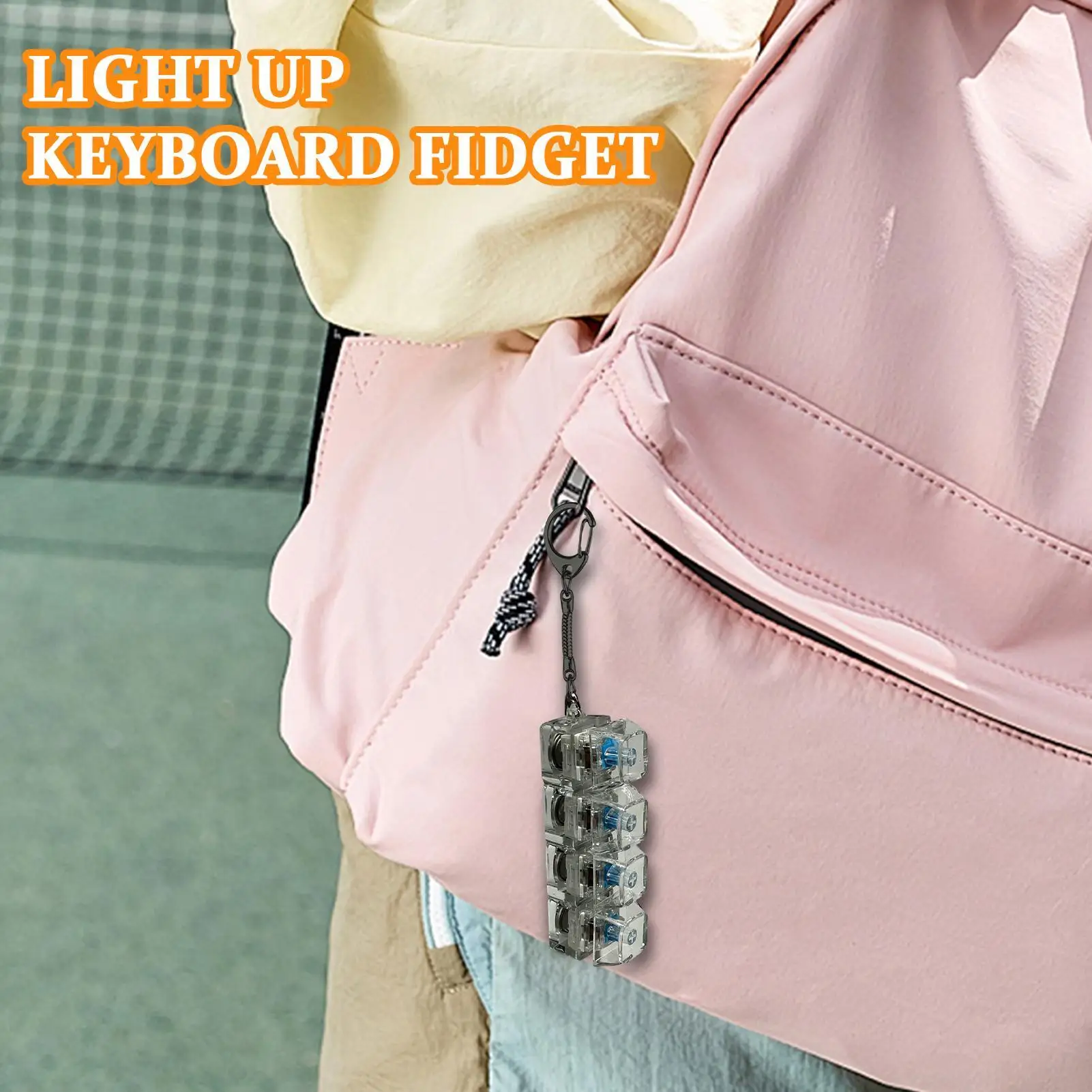 Adults Stress Relief Mechanical Keyboard Tester Gift Colorful LED Lights Charm Fidget Keychain with 4 key Buttons