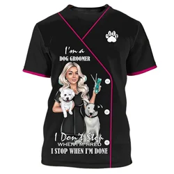 Women's T-Shirts Funny 3D Dog Printed Tees Trendy Pets Haircut Uniform Street Trend O-neck Short Sleeve Tops Loose Casual Shirts