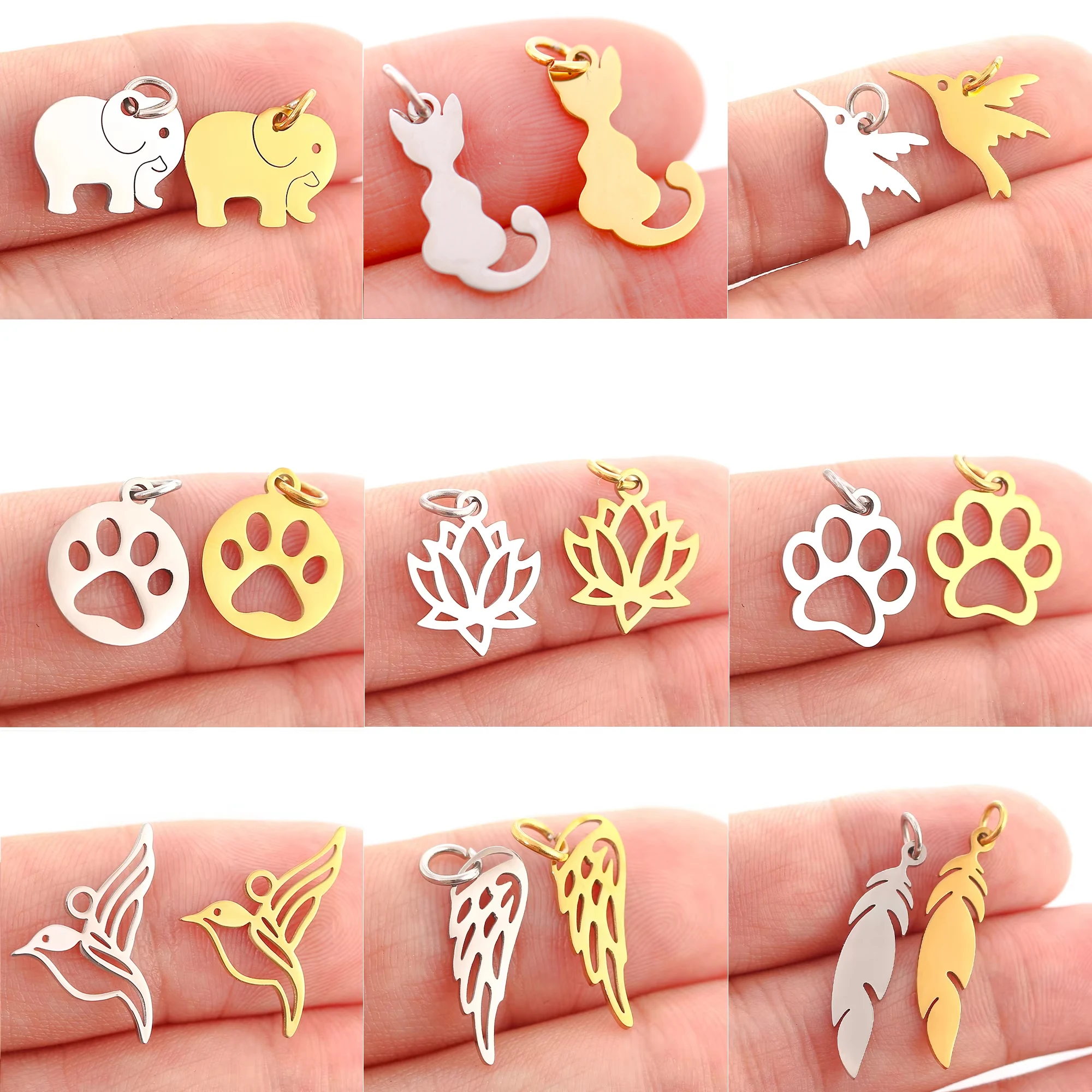5Pcs/Lot Animal Claw Charms Stainless Steel Cat/Elephant/Hummingbird/Yoga Charm Diy Necklaces Earrings Jewelry Making Pendants