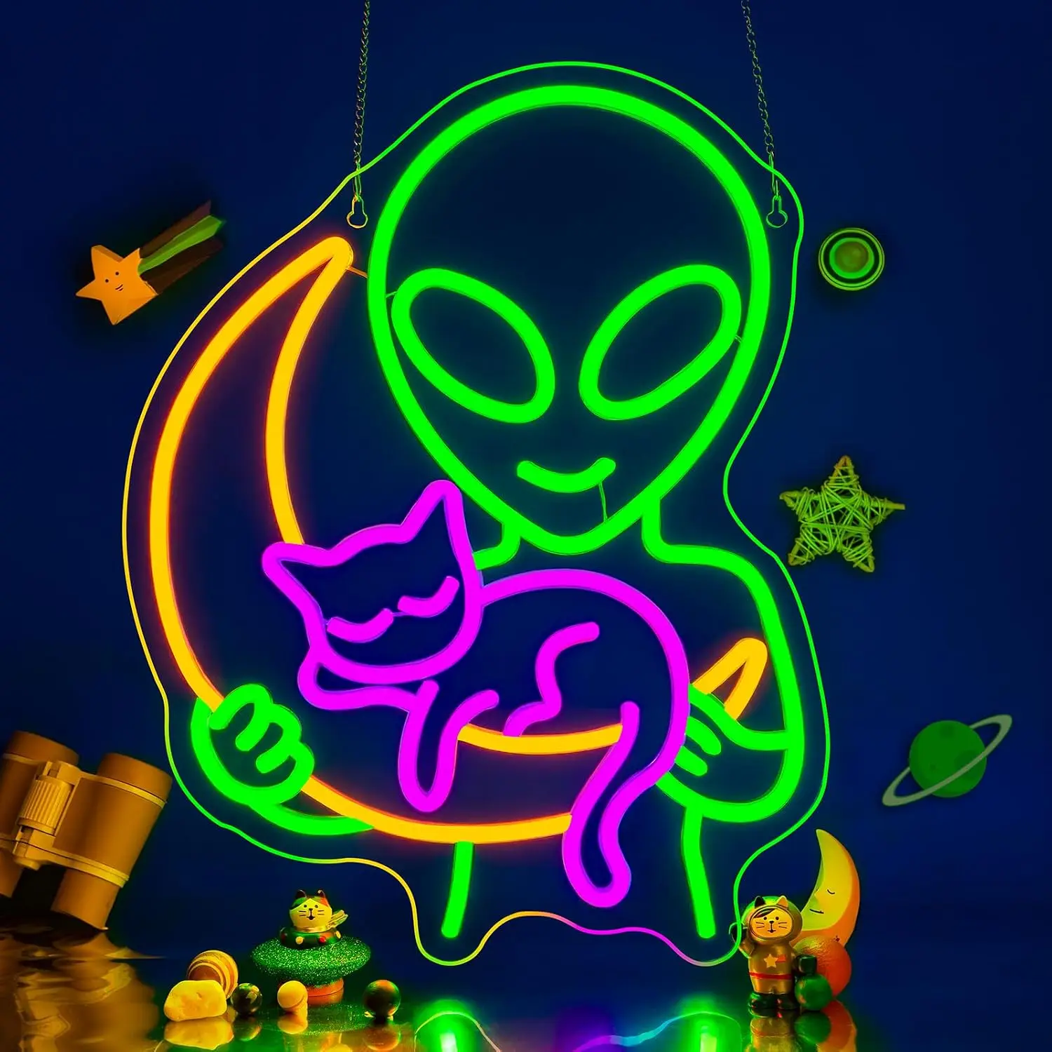 Alien Neon Sign LED Light, Space Sci-Fi USB Neon Light Decor, Game Room Bedroom Kid Room Bar Shop Window Art Decoration Gift