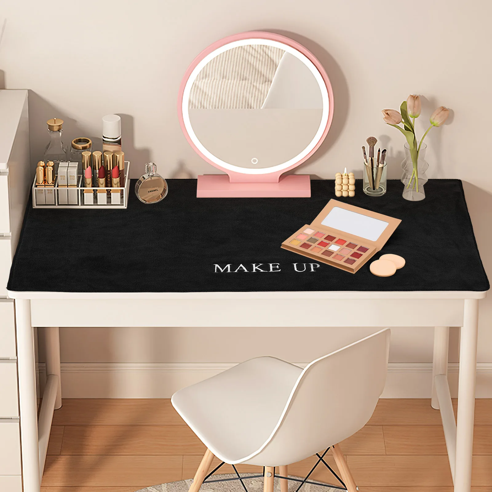 

1 Pcs Luxurious Black Makeup Mat For Vanity Elegant Tabletop Protection Desk Mat For Makeup Tables Workbench