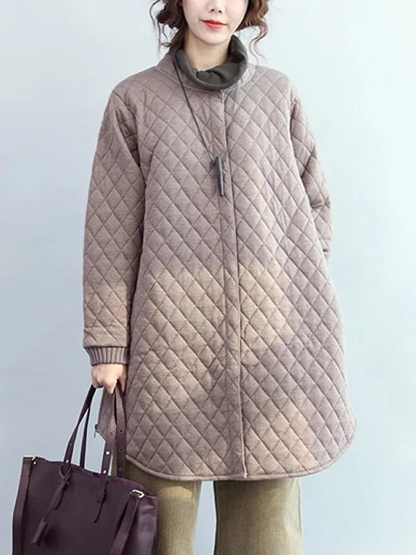 

Осень-зима, тонкая хлопковая стеганая теплая верхняя одежда средней длины с ромбовидным узором, простой дизайн, женская куртка на боковой молнии