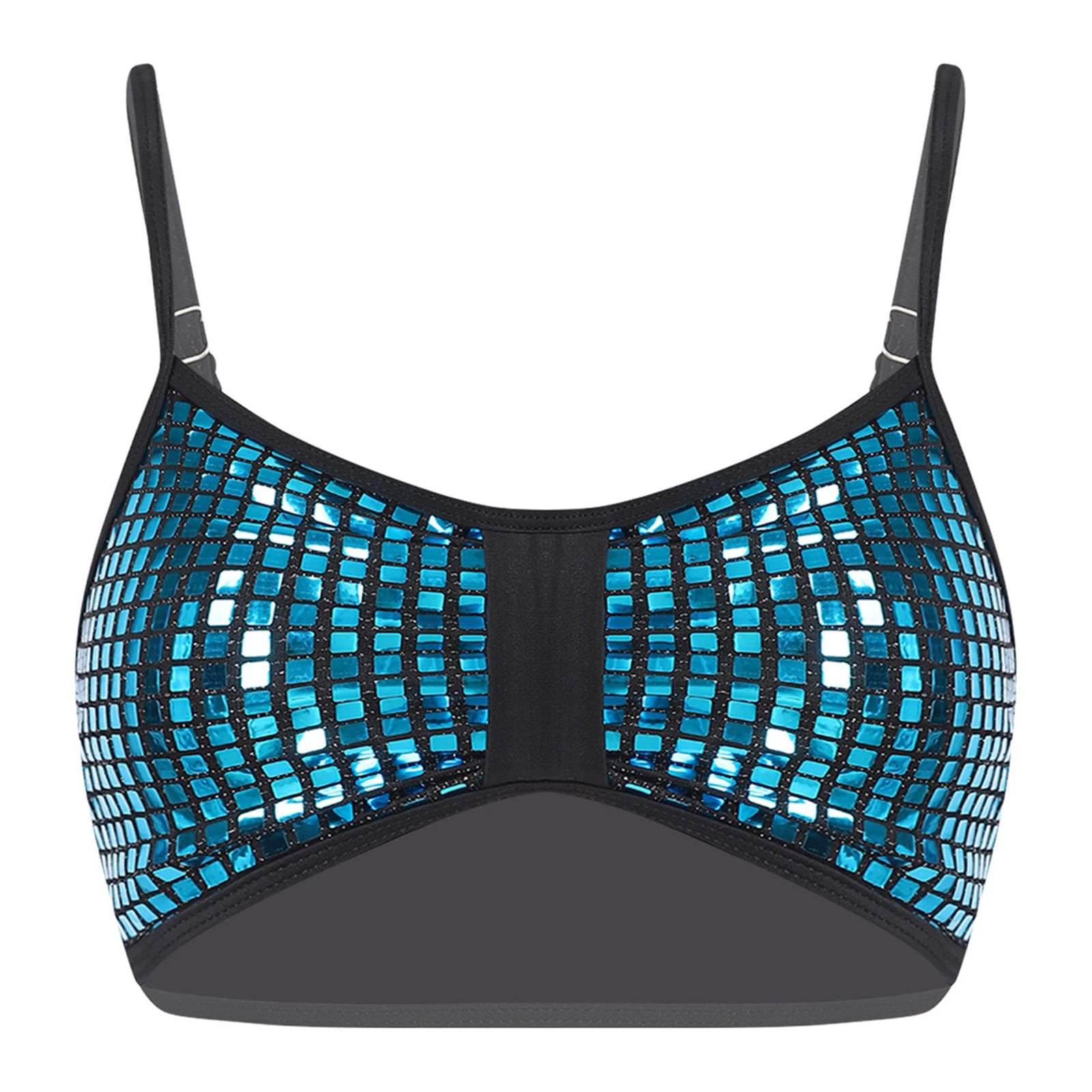 Womens Glittery Sequin Bra Tops Bikini Camisole Adjustable Straps Removable Chest Pads Crop Vest Tank Top Clubwear Beachwear