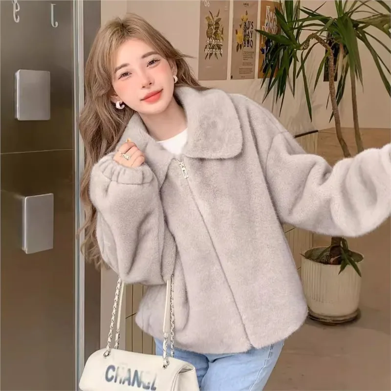 This is a new product featuring mixed fur fluffy sweater fashionable square-neck women's coat with zipper