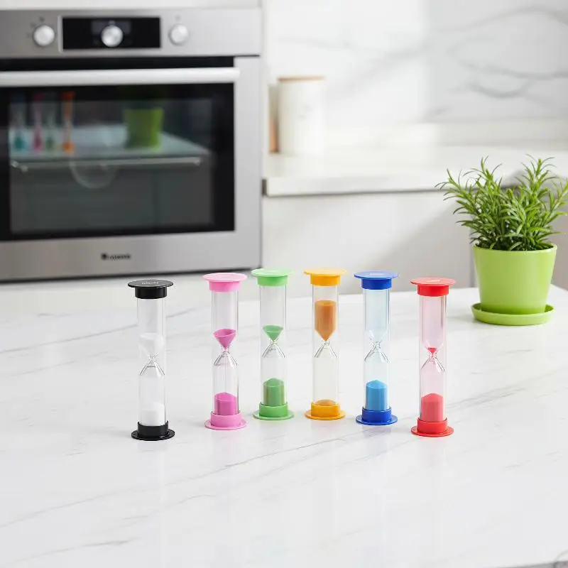 6Pcs Mini Plastic Sand Timer Colorful Sand Clock Different Time Setting For Kids Classroom Kitchen Game Time Management Use
