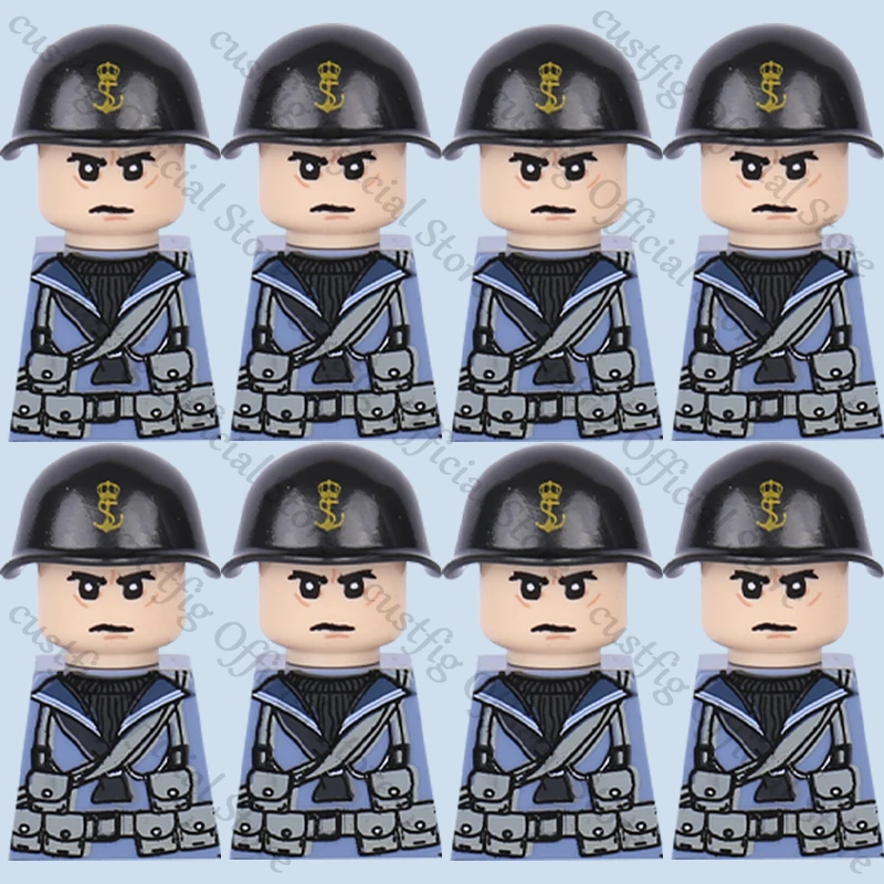 WW2 Italian Military War Marine Corps Soldier Figures Building Blocks Army Infantry Warrior Navy Gun Weapon Bricks Kids Toy Gift