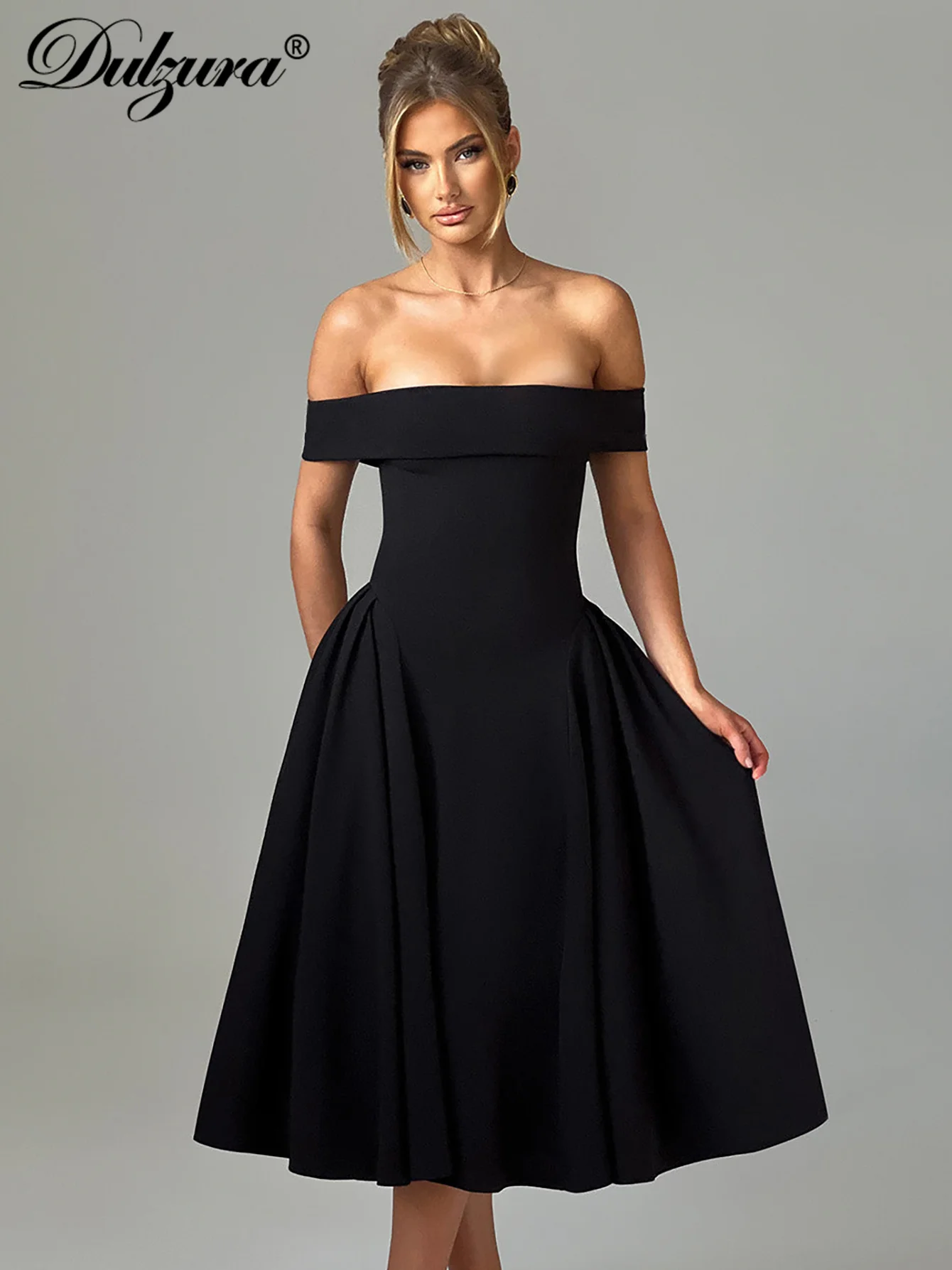 Dulzura Off Shoulder Sleeveless Slim Midi Dress Solid Sexy Elegant Outfit Women’A Party Club Prom Long Dress Winter Clothes