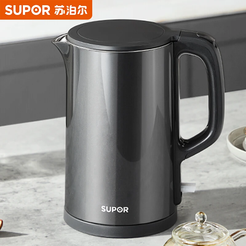 SUPOR 220V Electric Kettle 304 Stainless Steel Kettle Double-layer Anti Scalding All Steel Seamless Kettle 1.5L