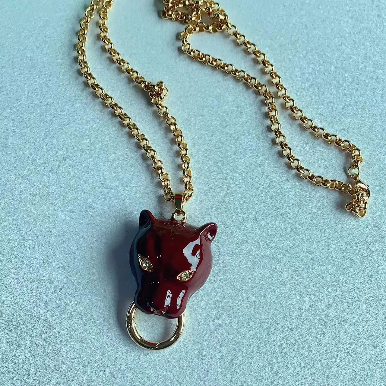 Vintage Emaille Leopardenkopf Anhänger Halsketten für Damen und Herren, Übertriebene Metallkette, Dicke Pulloverkette, Modisches Accessoire – Detail 9