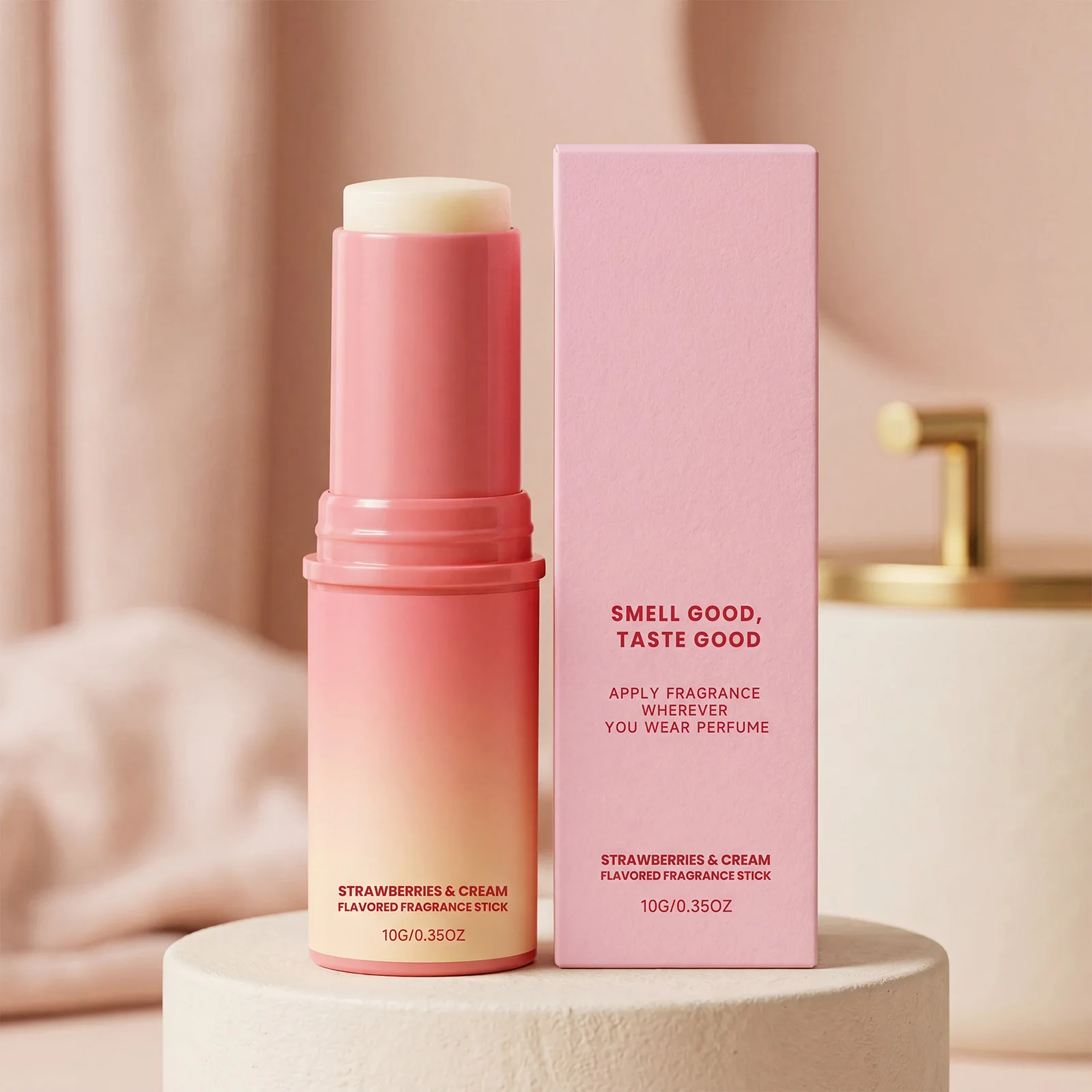 10g Strawberry Cream Solid Fragrance Stick, Sweet Fruit Scent Long Lasting Light Perfume Portable Pocket Balm for Dating