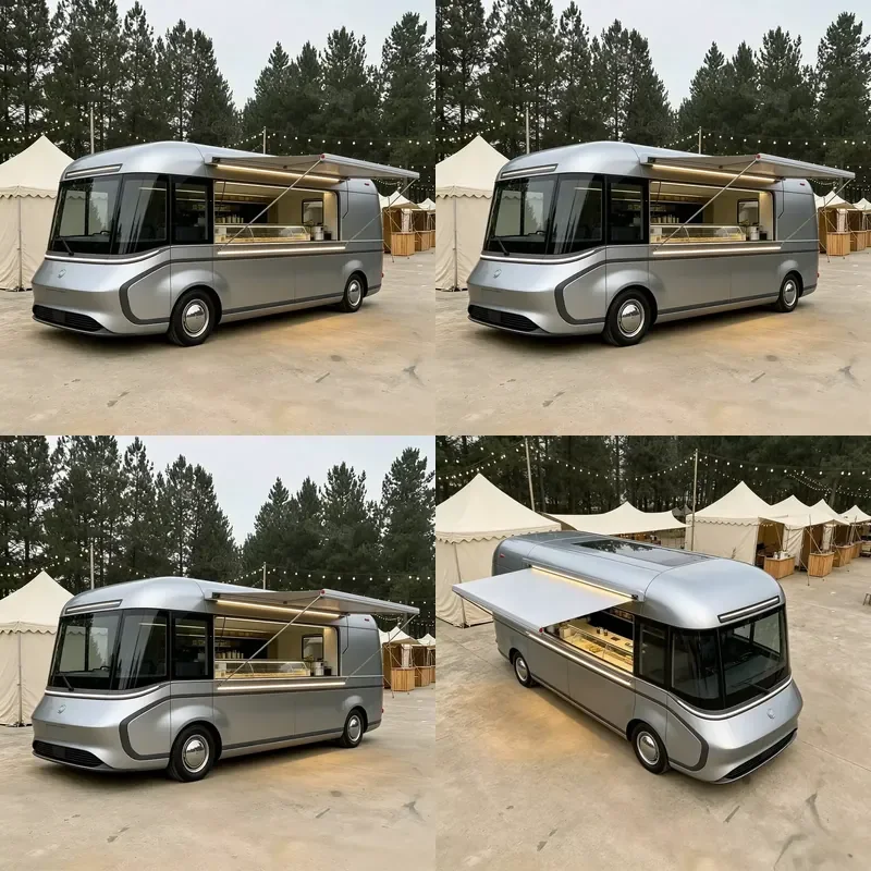for Aluminum Retro Mobile Food Trailer Stainless Steel Frame Rust Resistant GPS Tracking Outdoor Chips Vending Cart