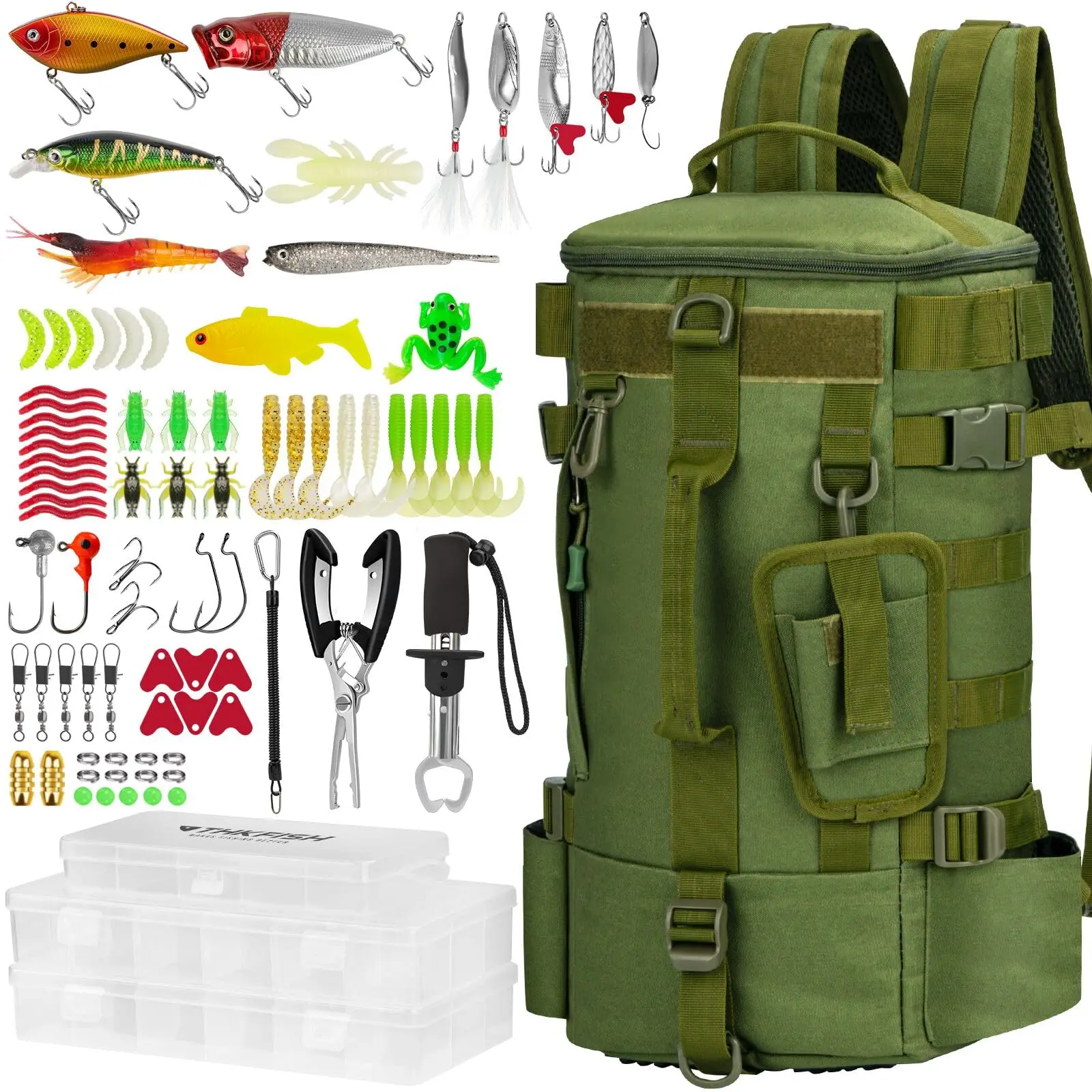 

85Pcs Fishing Backpack SET with Tackle Boxes Tackle Sling Bag with Rod Holder for Fishing Gear Fishing Tackle Kit Fishing Stuff