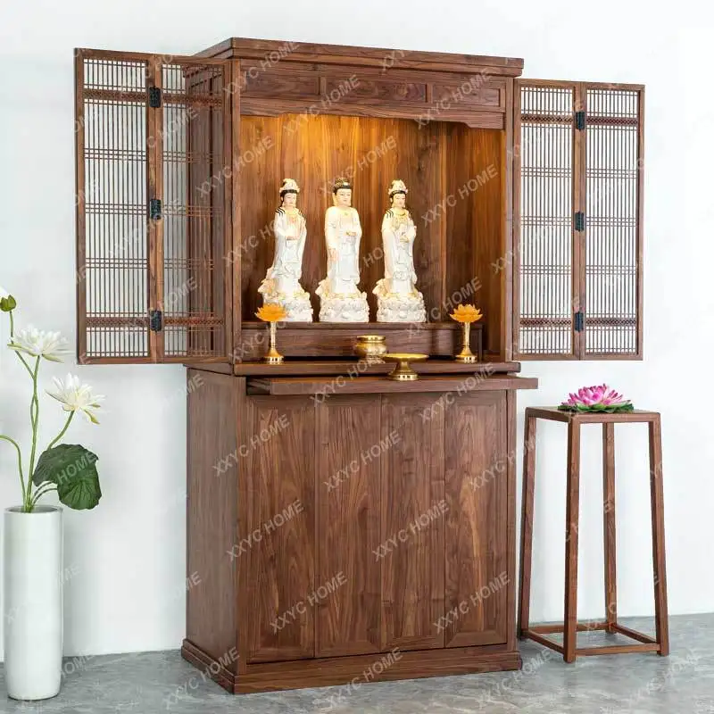 Black Walnut Buddha Shrine Clothes Closet with Door Altar Altar