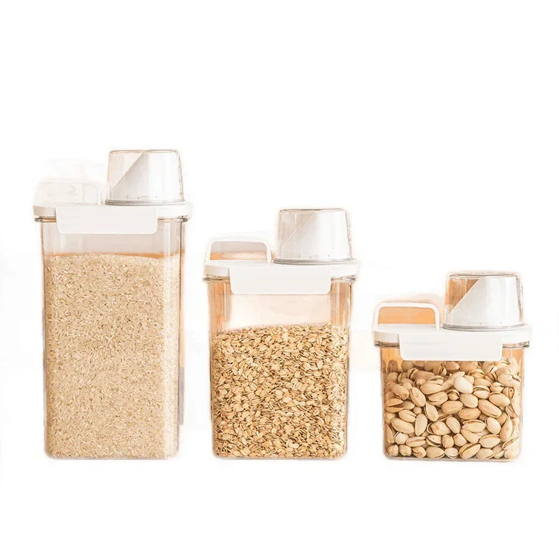 Sealed grain storage box Transparent Rice Bucket Jars with measuring cup hand-held Moistureproof Tank Bottle pet food containers