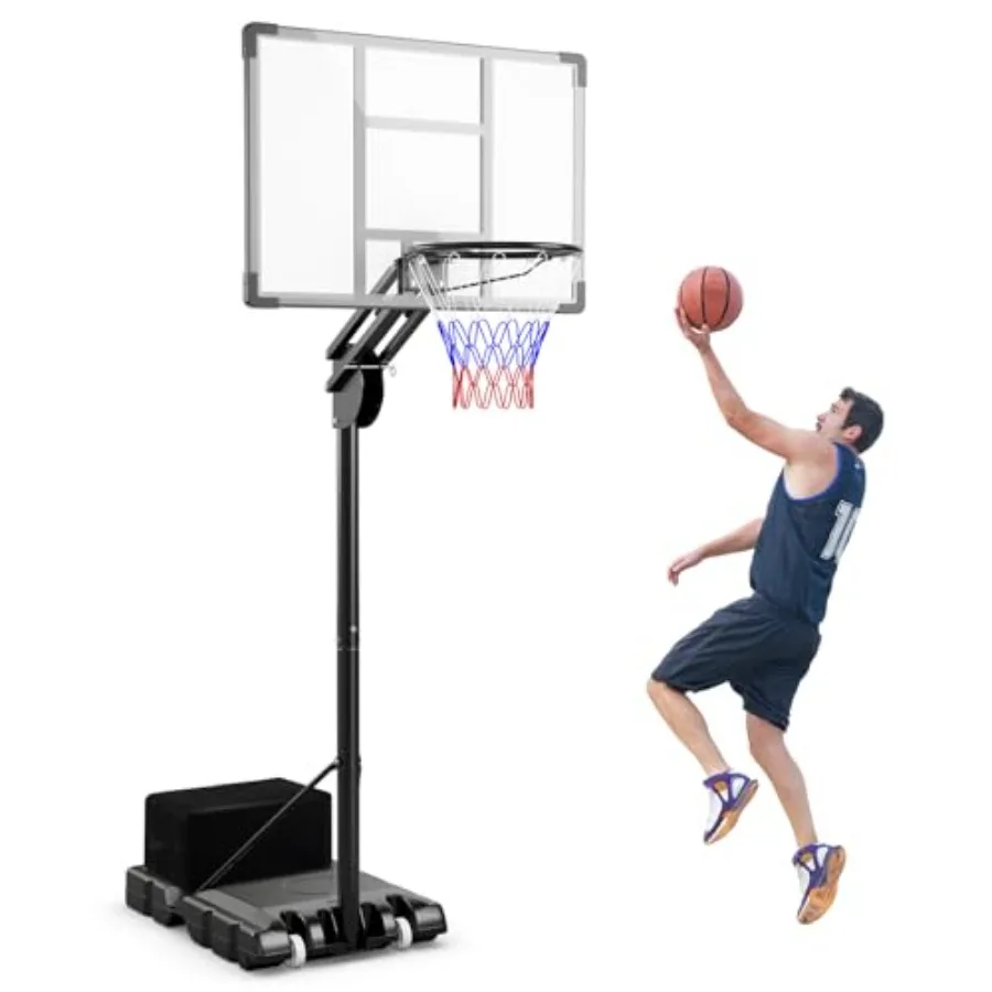 

Outdoor Basketball Hoop for Teens Adults with Quick Adjustable Height from 4.9 to 10 FT Shatterproof Backboard Fillable Base an