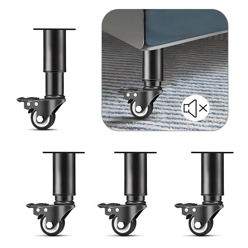 4 Pcs Adjustable Height Furniture Legs With Casters,Furniture Rotating Casters,Movable Table Legs with Rollers