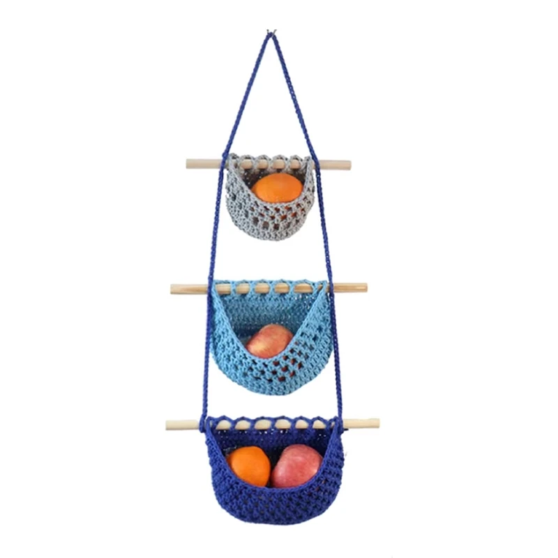 

1 PCS 3 Tier Over The Door Organizer Handmade Woven Hanging Fruit Baskets For Kitchen, Wall Hanging Decor