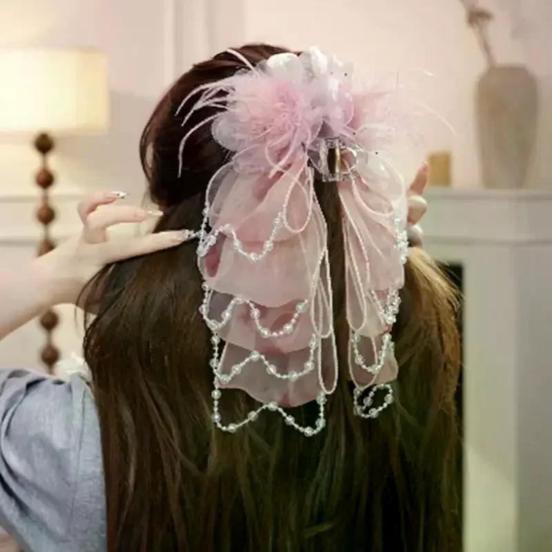 

Feather Flower Tassel Grasping Clip Exquisite Party Bow Hair Claws Women Shark Clip Headwear Hair Accessories