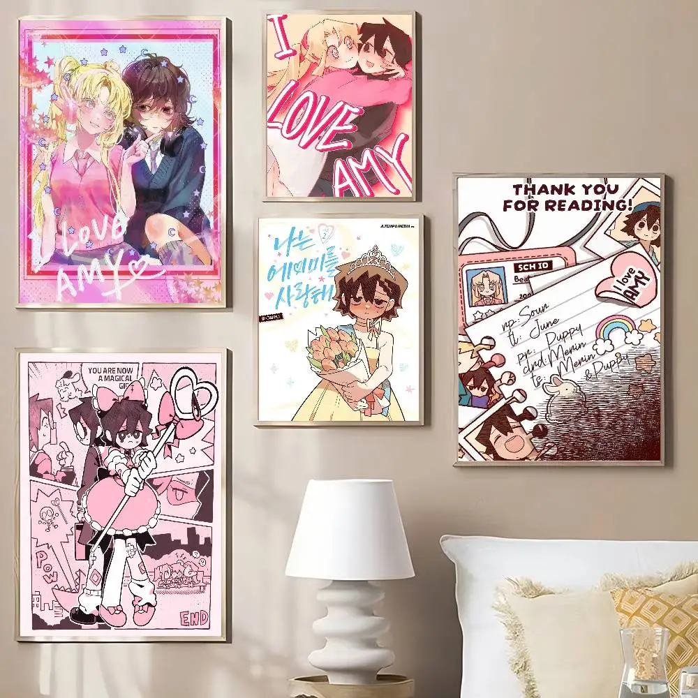 Koreanische Liebe Anime I Love A-Amy Anime Poster Klebrige Decoracion Malerei Wand Kunst Weiß Kraft Papier Wand Dekor