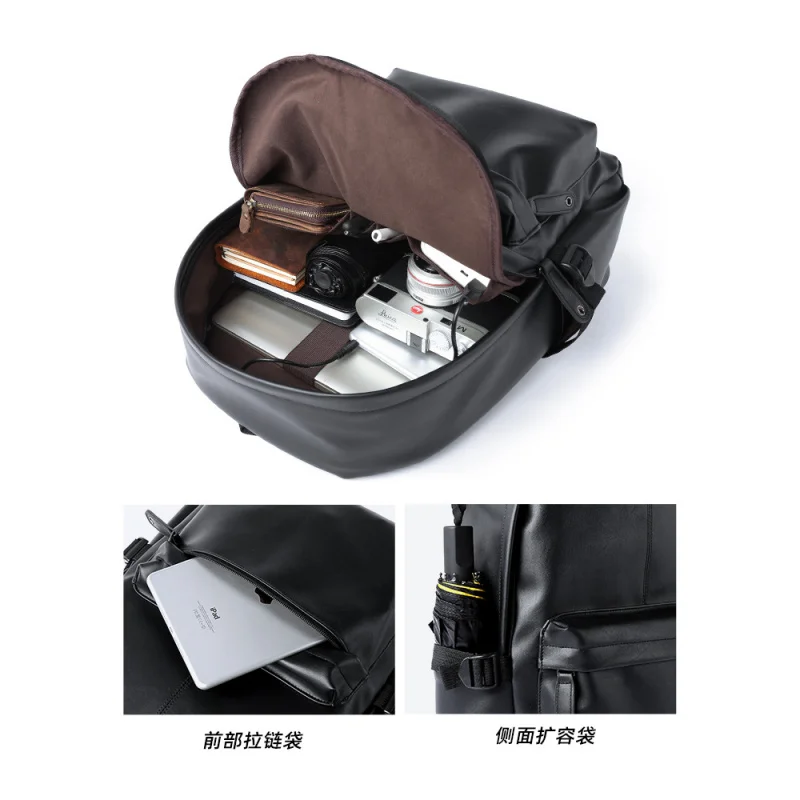 European and American Men's Fashion Trendy Bag Youth Student Backpack-Border Leather Double Shoulder Bag Men's Fashion Bac