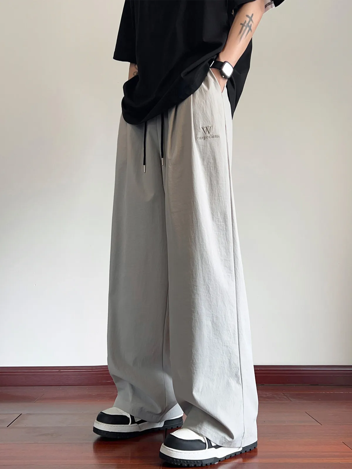 

Masscip Men's Wide Leg Workwear Pants Ice Silk Straight Leg Qui Dry Casual Summer Faion Brand Loose Fit Big Size