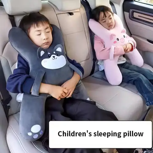 Imagen 2 del producto 1 Juego de almohada bonita de dibujos animados para coche, almohada para dormir montada en coche para niños, reposacabezas extraíble, cómodo y transpirable, soporte Lumbar
