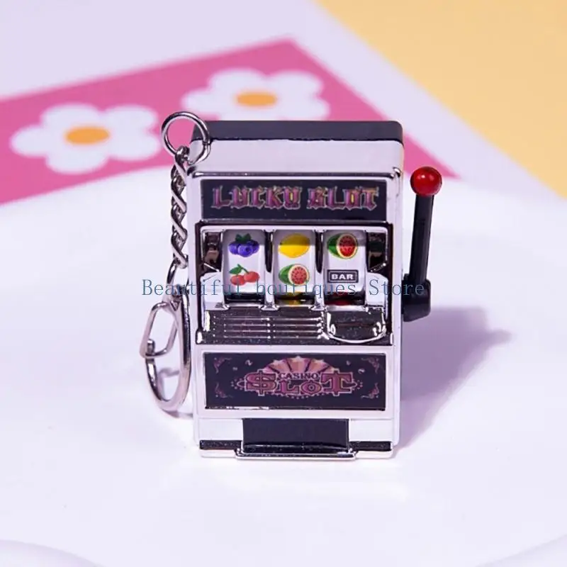 U4LF Novelty Mini Fruit Slot Machines Keychain Interactive Lucky Draw Game Accessory