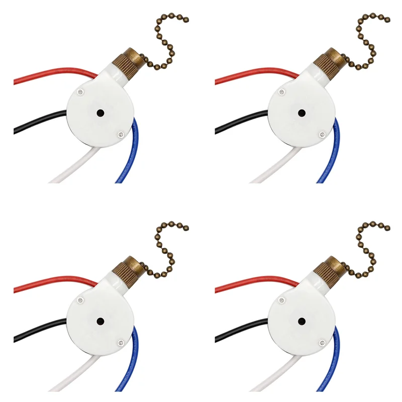 PORK-4PCS أضواء مروحة السقف التبديل Zingear ZE-208S E89885 3 سرعة 4 سلك مفتاح مروحة سلسلة سحب ، أضواء المروحة التبديل ، البرونزية