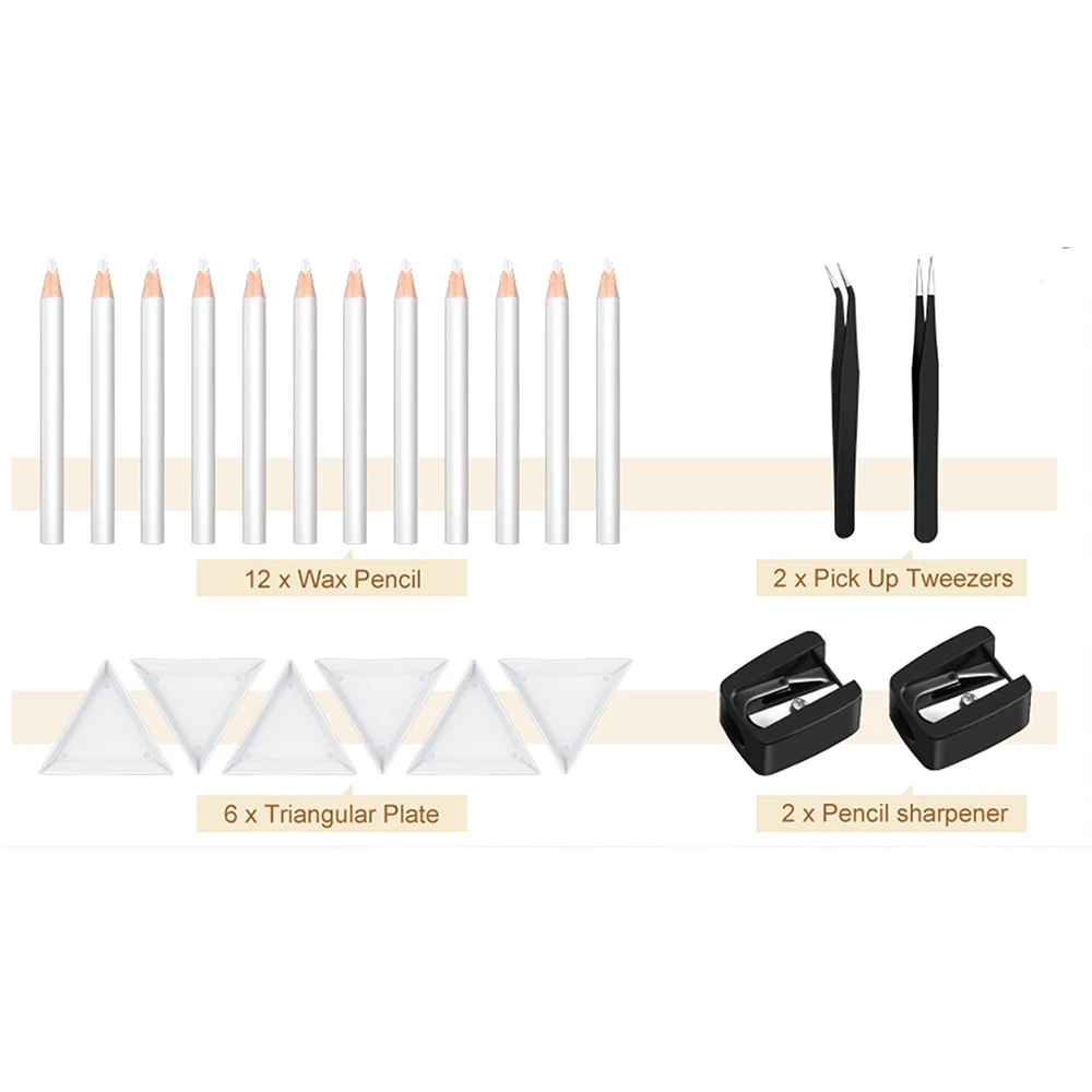 22Pcs Wax Pencil For Rhinestones Picker Nail Art Gem Dotting Crystal Pick up Pen Tools Tweezers Sharpener Triangular Plate Tray