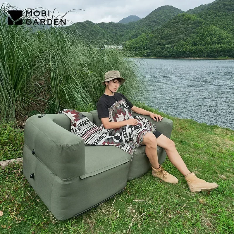 MOBI GARDEN Inflatable Sofa Camping Chair Portable Stitching Lazy Sofa Outdoor Park Picnic Leisure Air Cushion bed Oxford Cloth