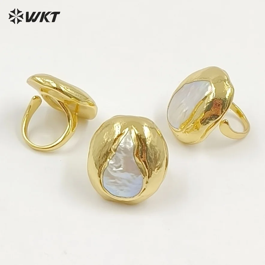 WT-MPR168 Luxury 18K Gold Plated Irregular Shape Natural Freshwater Pearl Rings Adjustable Size For Lady Fashion Jewelry