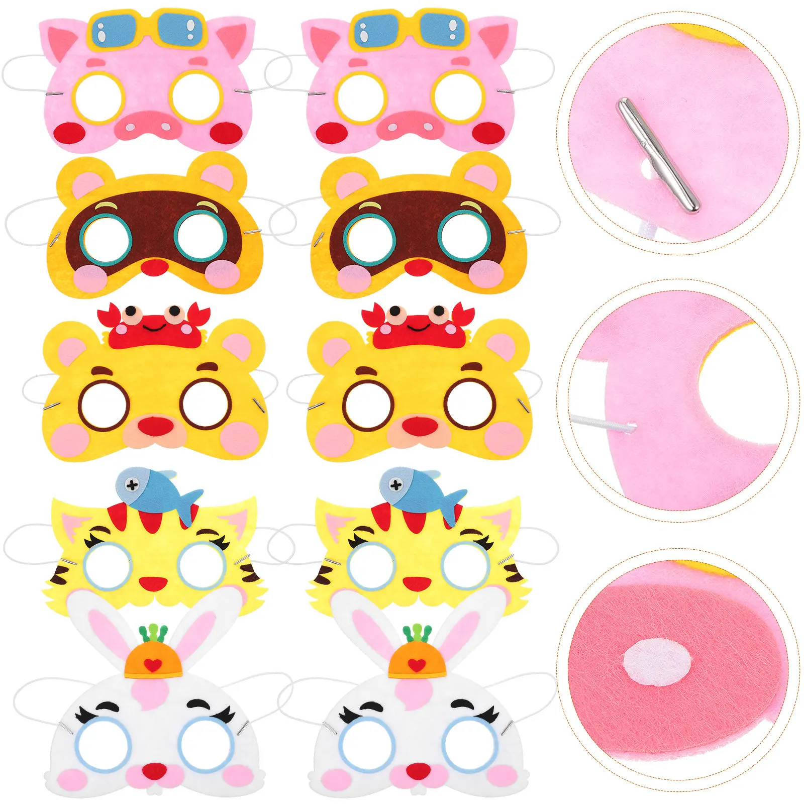 

10 шт. детских масок для косплея: милые маски животных с эластичной лентой, легко надеваемые, для праздников, вечеринок, украшения детских садов и центров