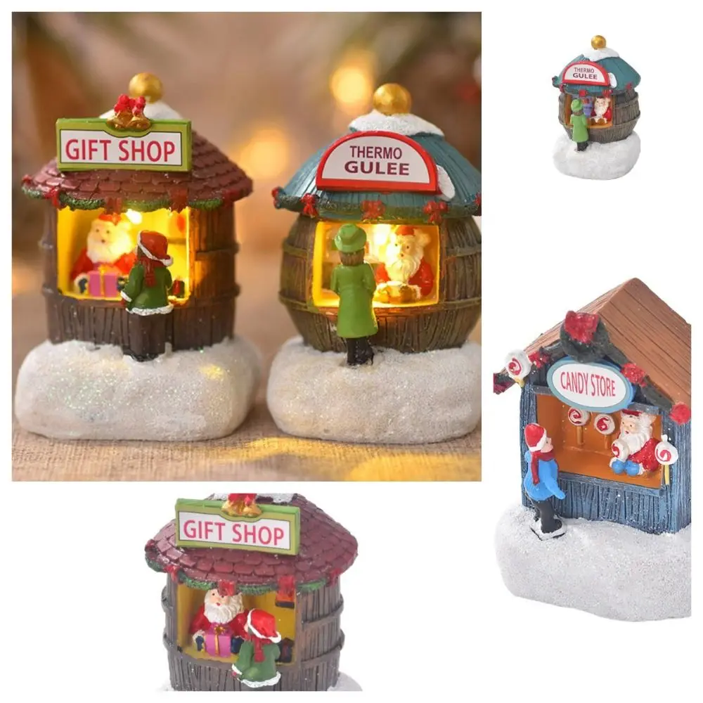 Night Lights Christmas Small House Lamp Santa Thermo gulee House Miniatures Gift Store Resin Christmas Microlandscape Ornament