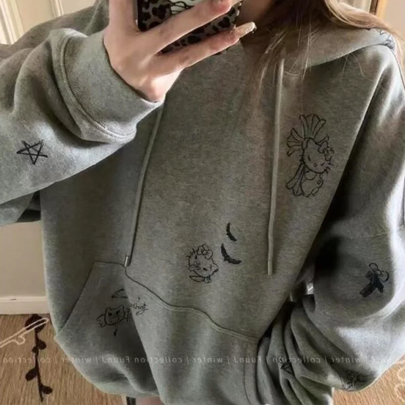 

kawaii Sanrio Hello Kitty Girl Coat Spring Autumn Women Hoodie Sweatshirt Retro Cartoon Kawaii Printed Fashion Women's Clothing