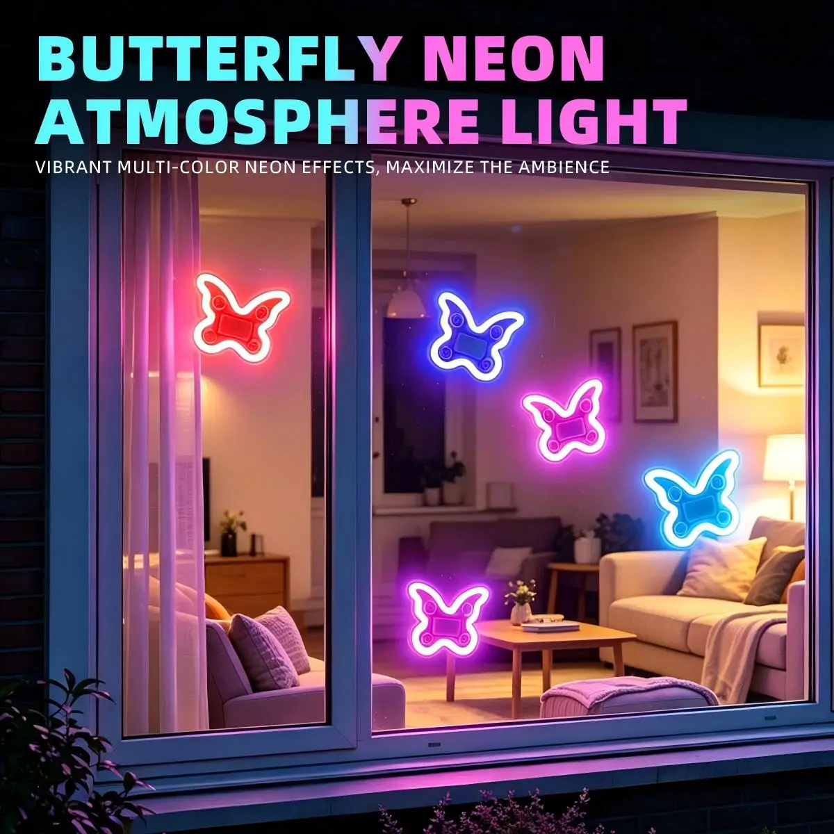 

1PCS Solar Powered Butterfly Shaped USB Night Light Bedroom Window Atmosphere Light With Suction Cup Rechargable Party Decor