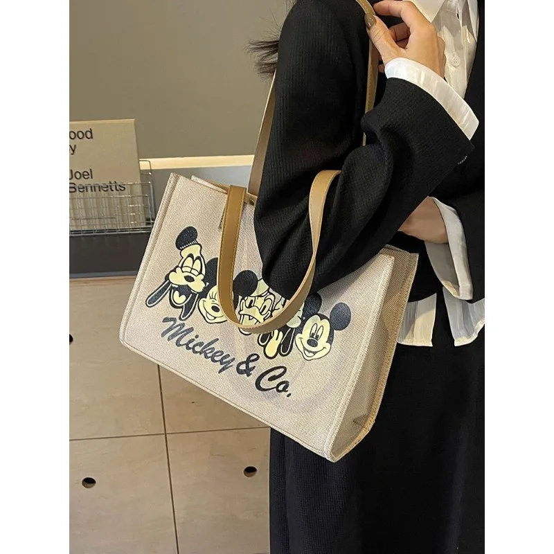 حقيبة يد ديزني كارتونية لطيفة ميكي دونالد داك للفتيات، حقيبة كتف عصرية وبسيطة ومحمولة ذات سعة كبيرة