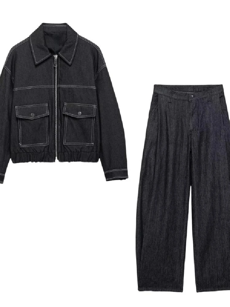 

Новые весенние женские джинсовые джинсы Jaet Long Sve с широкими складками, длинные брюки Faion Set Ele Busin, повседневная одежда со средней талией