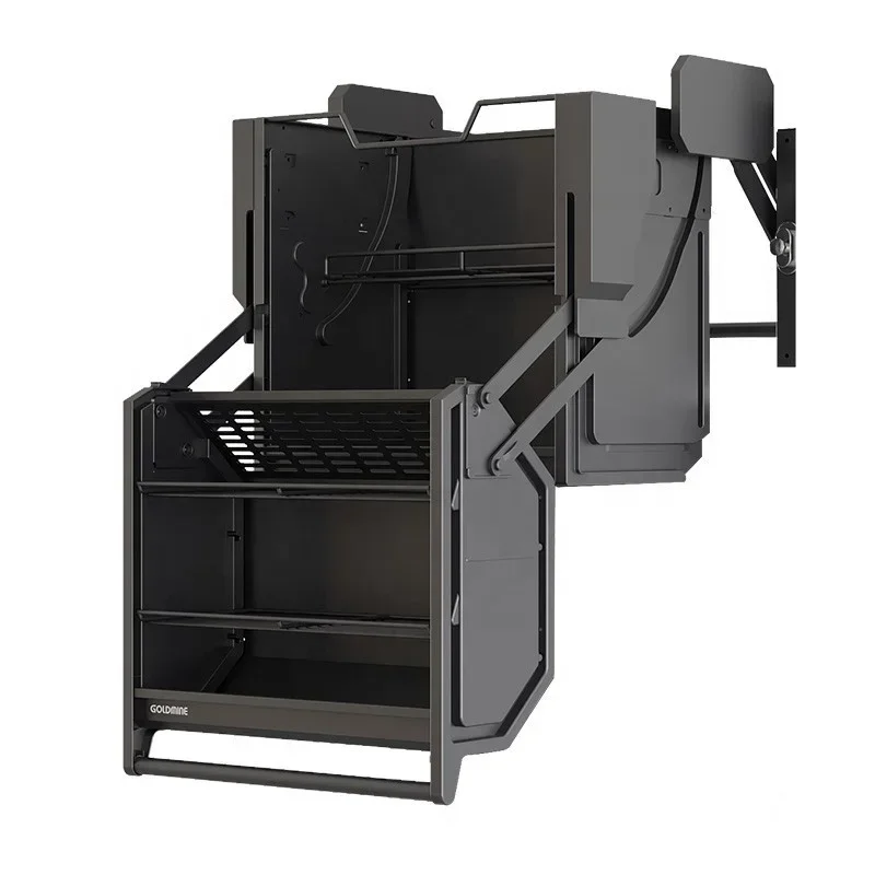 Storage Kitchen Refrigerator Top Cabinet Lifting And Pulling Basket Linked Pull-down Storage Rack Cabinet