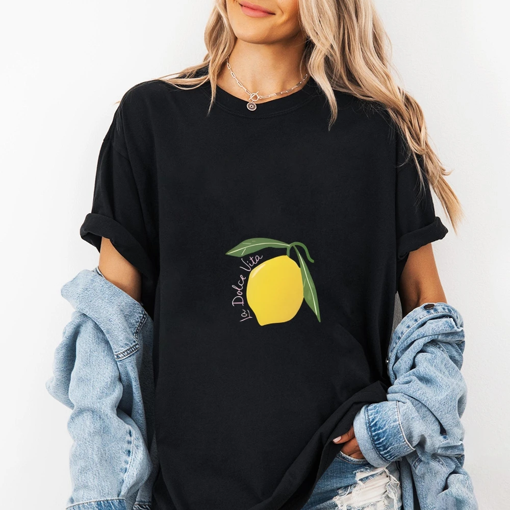 

Женская футболка большого размера с принтом лимона Y2k, новинка 2025, хлопковая футболка с цитрусовым рисунком, летний повседневный топ Zesty, свежий стиль