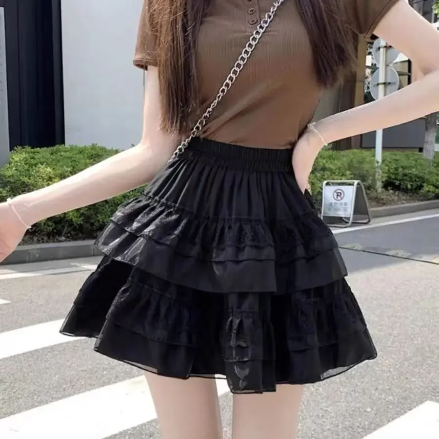 New Mesh Super Fairy Lolita Sweet Hot Skirt High Waist Lace Cake Mini Y2k Skirt