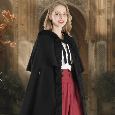 loween Gothic Witch Medieval Hooded Cloak Role-plang Costume Women's Faion Polyester Material Ethnic Stage Costume