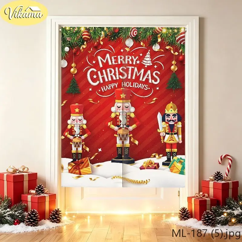 Red Black Plaid Christmas Door Curtain Wreath Santa Snowman Hanging Door Banner Festive Winter Holiday Home Decor Xmas Navidad