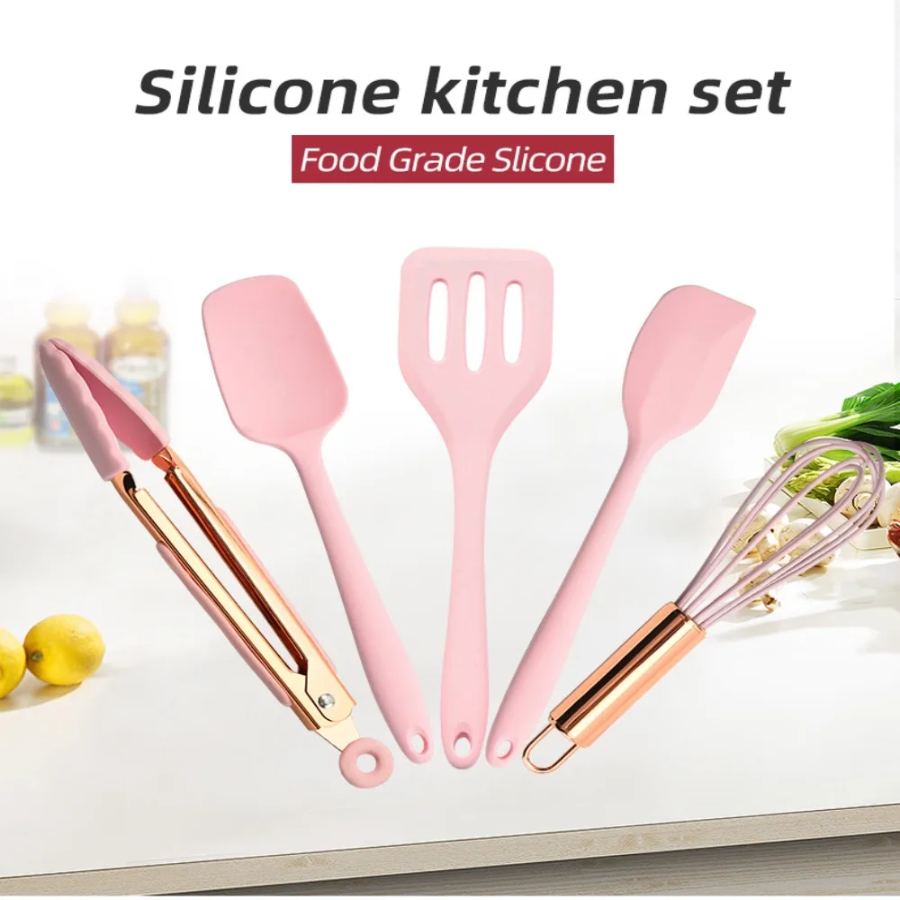 5 pcs Rose Gold Kitchen Utensil Five-Piece Set Silicone Non Stick Silicone Kitchen Tools Pink Heat Resistance