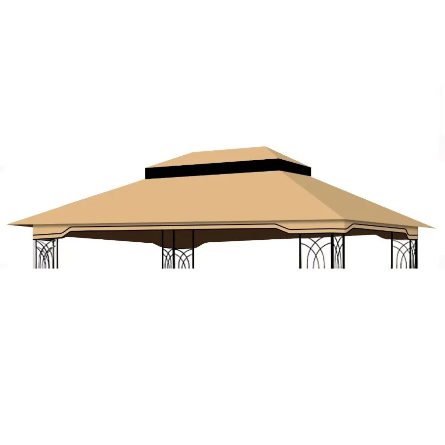 

10x12 Ft Outdoor Patio Gazebo Replacement Canopy Double Tiered Gazebo Tent Roof Top Cover Only Frame Not Include Tan