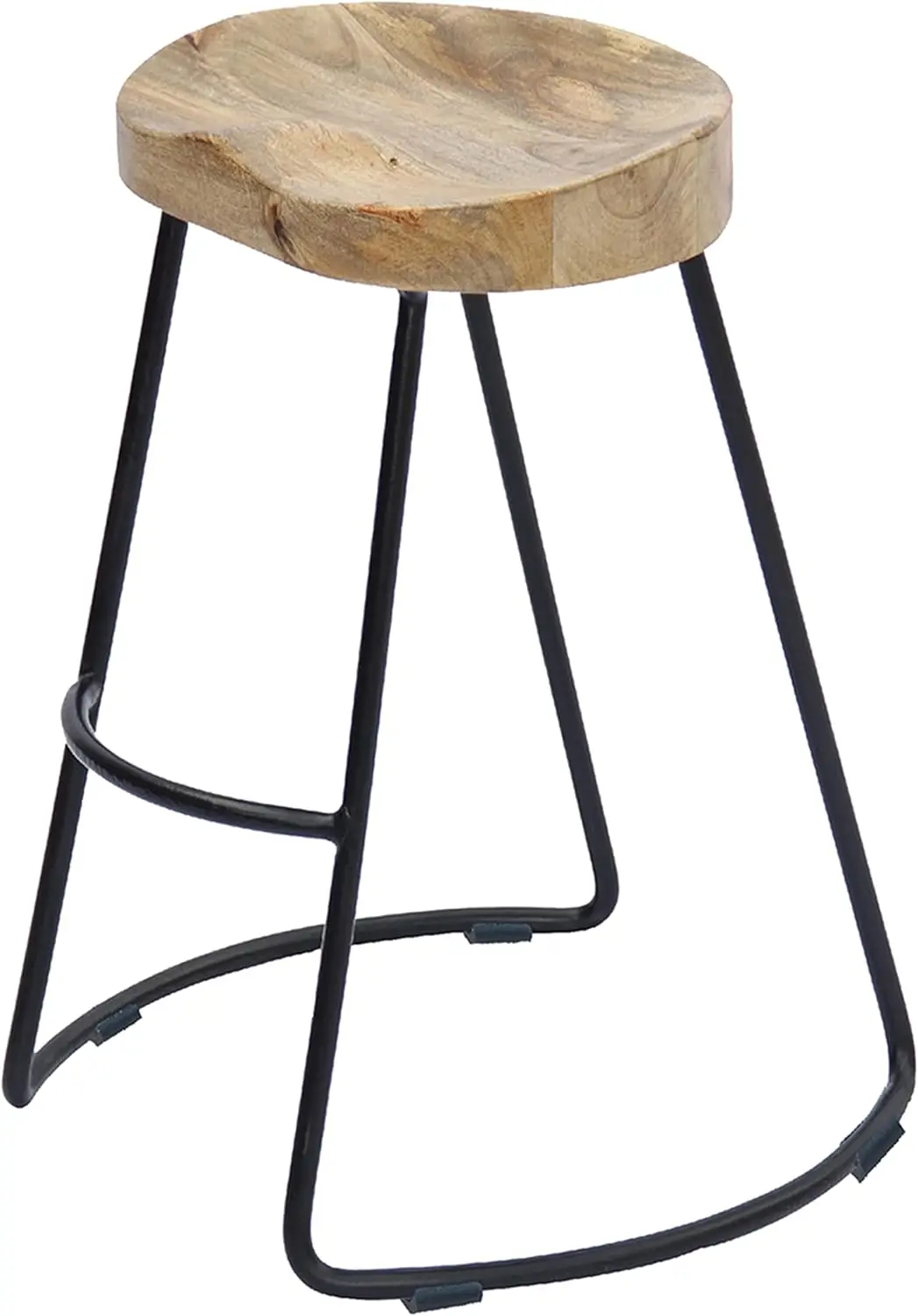 

Ela 24 H Counter Height Stool, Mango Wood Seat, Iron Frame, Brown And Black