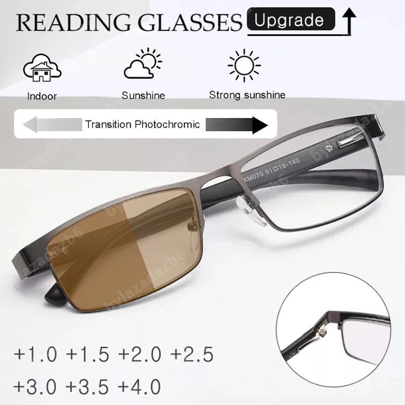 Fashion Reading Glasses Color Changing Metal Frame for Men Chameleon Eyeglasses with Presbyopia +1.0 To + 4.0 Men Glasses